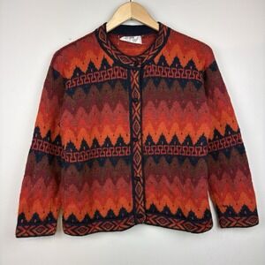 Vintage‎ Peruvian Alpaca Women's S Cardigan Geometric Pattern Boho Hippie Indie